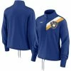 Coupon ✨ Women's Nike Royal Milwaukee Brewers 1982 Cooperstown Collection Rewind Stripe Performance Half-Zip Pullover 🎁