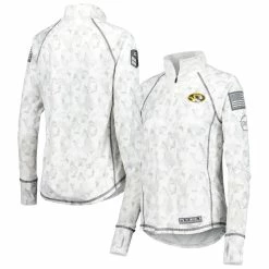 Outlet ⭐ Women's Colosseum White Missouri Tigers Operation Hat Trick Military Appreciation Officer Arctic Camo Raglan Quarter-Zip Jacket 😀