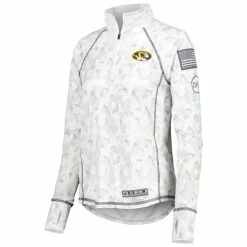 Outlet ⭐ Women's Colosseum White Missouri Tigers Operation Hat Trick Military Appreciation Officer Arctic Camo Raglan Quarter-Zip Jacket 😀 -activewear Sales unnamed file 1014