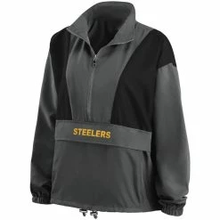 Cheapest ⌛ Women's WEAR By Erin Andrews Charcoal Pittsburgh Steelers Popover Packable Half-Zip Jacket 😀 -activewear Sales unnamed file 1055
