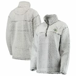 Outlet β G-III 4Her By Carl Banks π© Women's Gray Green Bay Packers Sherpa Quarter-Zip Pullover Jacket π―
