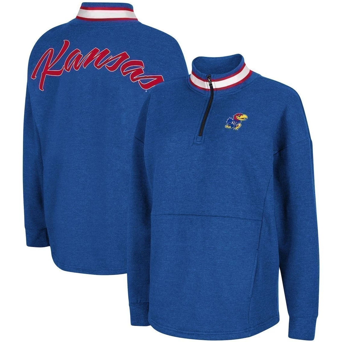 Brand new β€οΈ Women's Colosseum Royal Kansas Jayhawks Alice 2-Hit Fleece Quarter-Zip Jacket π― 1 Brand new β€οΈ Women's Colosseum Royal Kansas Jayhawks Alice 2-Hit Fleece Quarter-Zip Jacket π―