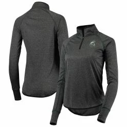 Best Sale 🔔 Women's Colosseum Black Michigan State Spartans Stingray Raglan Quarter-Zip Top 🤩