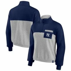 Wholesale 👏 Women's Fanatics Branded Navy/Heather Gray New York Yankees Iconic Cinch Waist Quarter-Zip Top 🧨