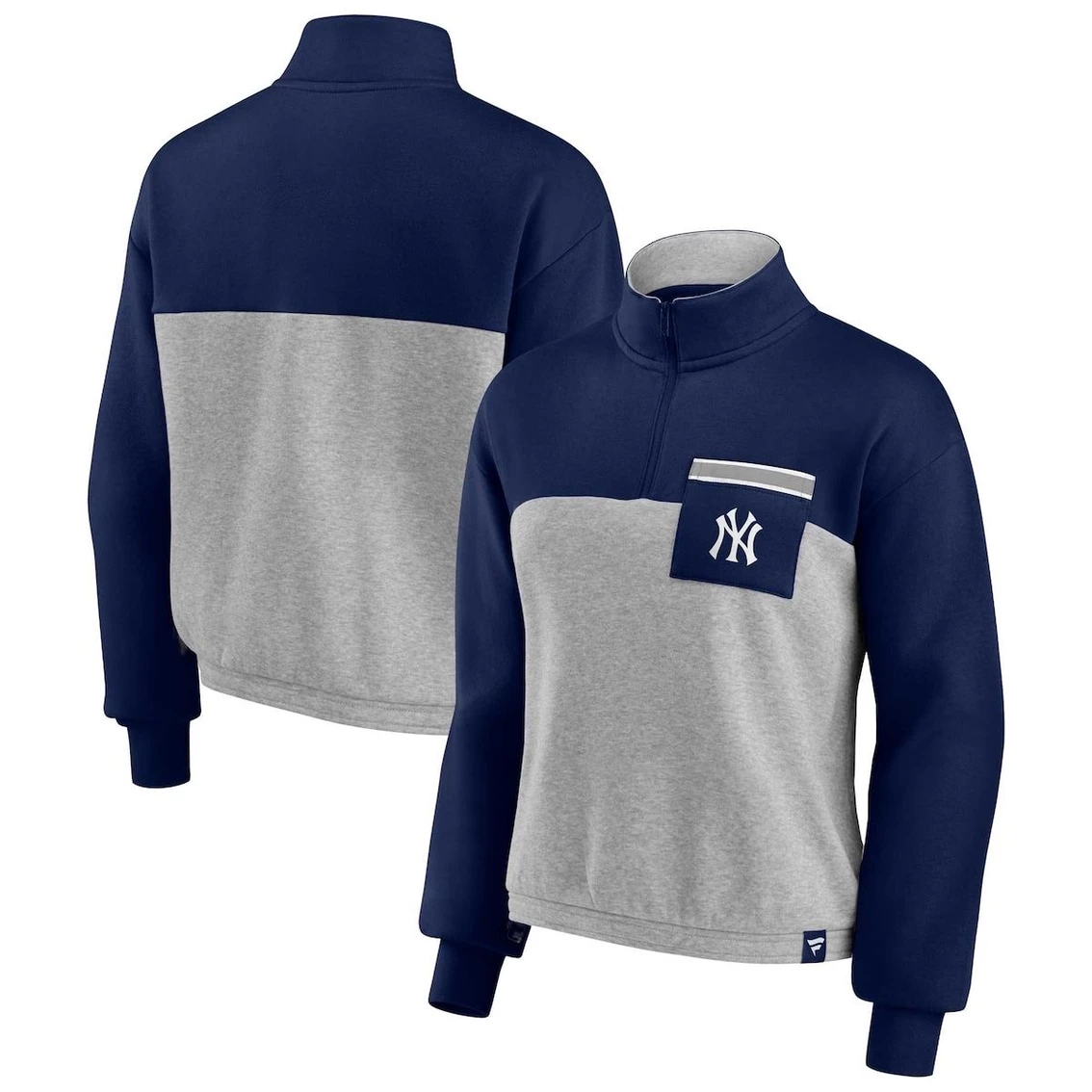 Wholesale π Women's Fanatics Branded Navy/Heather Gray New York Yankees Iconic Cinch Waist Quarter-Zip Top 𧨠2 Wholesale π Women's Fanatics Branded Navy/Heather Gray New York Yankees Iconic Cinch Waist Quarter-Zip Top 𧨠- Image 2