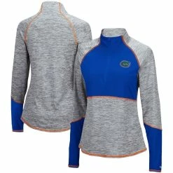 Promo 👏 Women's Colosseum Heathered Gray/Royal Florida Gators Color Block Space-Dye Raglan Quarter-Zip Top ⌛