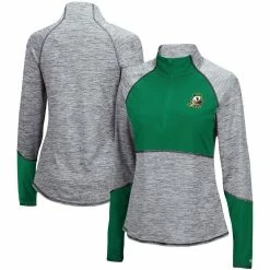 Best deal ⭐ Women's Colosseum Heathered Gray/Green Oregon Ducks Color Block Space-Dye Raglan Quarter-Zip Top ⭐