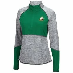 Best deal ⭐ Women's Colosseum Heathered Gray/Green Oregon Ducks Color Block Space-Dye Raglan Quarter-Zip Top ⭐ -activewear Sales unnamed file 1179