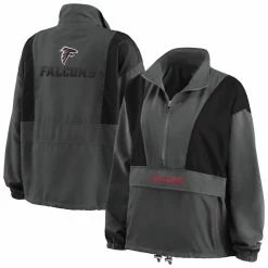 Hot Sale 😍 Women's WEAR By Erin Andrews Charcoal Atlanta Falcons Popover Packable Half-Zip Jacket 💯