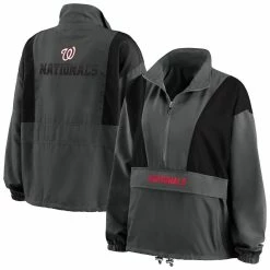 Top 10 💯 Women's WEAR By Erin Andrews Charcoal Washington Nationals Packable Half-Zip Jacket 😍