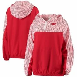Best deal ❤️ Women's ZooZatz Red Wisconsin Badgers Chevron Swishy Quarter-Zip Hoodie Jacket 💯