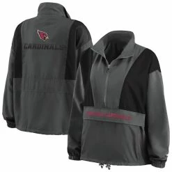 Cheapest 🛒 Women's WEAR By Erin Andrews Charcoal Arizona Cardinals Popover Packable Half-Zip Jacket 😀