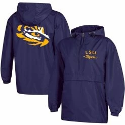 Deals ⌛ Women's Champion Purple LSU Tigers Packable Half-Zip Light Rain Jacket 😀