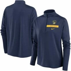 Brand new π Women's Nike Navy Milwaukee Brewers Primetime Local Touch Pacer Quarter-Zip Top β€οΈ