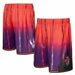 Top 10 😀 Men's Mitchell & Ness Red/Purple Toronto Raptors 1998/99 Hardwood Classics Fadeaway Reload 3.0 Swingman Shorts 🔔