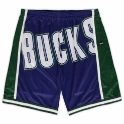 Discount 🎁 Men's Mitchell & Ness Purple Milwaukee Bucks Big & Tall Hardwood Classics Big Face 2.0 Shorts 🌟