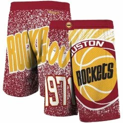 Hot Sale 🥰 Men's Mitchell & Ness Red Houston Rockets Hardwood Classics Jumbotron Sublimated Shorts ❤️