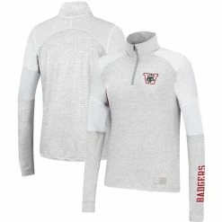 Outlet 😀 Women's Under Armour Heathered Gray Wisconsin Badgers Sleeve Hit Raglan Quarter-Zip Jacket 😍