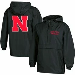 Promo 👏 Women's Champion Black Nebraska Huskers Packable Half-Zip Light Rain Jacket 😍