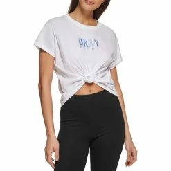 Flash Sale ⌛ DKNY Sport Embroidered Logo Knot Front Tee ⌛ -activewear Sales unnamed file 306