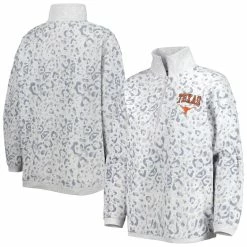 New 🤩 Women's Gameday Couture Heather Gray Texas Longhorns Leopard Quarter-Zip Sweatshirt 👍 -activewear Sales unnamed file 427
