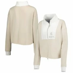 Deals 🎉 Women's Gameday Couture Tan/White Michigan State Spartans Color-Block Quarter-Zip Jacket ⌛ -activewear Sales unnamed file 508