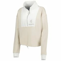 Deals 🎉 Women's Gameday Couture Tan/White Michigan State Spartans Color-Block Quarter-Zip Jacket ⌛ -activewear Sales unnamed file 509