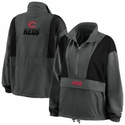 Best deal 🛒 Women's WEAR By Erin Andrews Charcoal Cincinnati Reds Packable Half-Zip Jacket 🤩