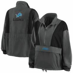 Coupon 👍 Women's WEAR By Erin Andrews Charcoal Detroit Lions Popover Packable Half-Zip Jacket 🔔