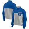Best Sale 😉 Women's Fanatics Branded Royal/Heather Gray Chicago Cubs Iconic Cinch Waist Quarter-Zip Top 😉