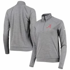Hot Sale 🎁 Women's Nike Heathered Gray Alabama Crimson Tide Pacer Raglan Performance Quarter-Zip Jacket ❤️