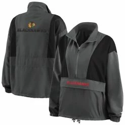 Buy 🥰 Women's WEAR By Erin Andrews Charcoal Chicago Blackhawks Popover Packable Half-Zip Jacket 🔔