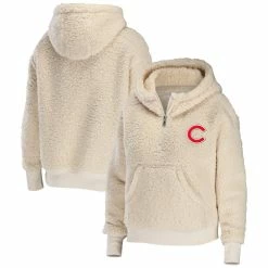 Budget 🥰 Women's WEAR By Erin Andrews Cream Chicago Cubs Plus Size Sherpa Quarter-Zip Hoodie 👏