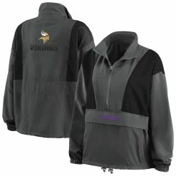 Best reviews of 🔔 Women's WEAR By Erin Andrews Charcoal Minnesota Vikings Popover Packable Half-Zip Jacket ❤️