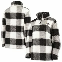 Wholesale 🧨 Women's G-III 4Her By Carl Banks Black Baltimore Ravens Sherpa Plaid Quarter-Zip Jacket 🔥