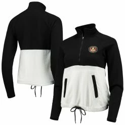 Hot Sale 😀 Women's Antigua Black/White Atlanta United FC Harbor Raglan Half-Zip Jacket 😀