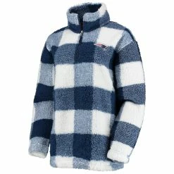 Outlet 🔔 Women's G-III 4Her By Carl Banks Navy New England Patriots Sherpa Plaid Quarter-Zip Jacket 💯 -activewear Sales unnamed file 820