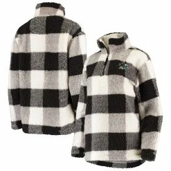 Promo 👏 Women's G-III 4Her By Carl Banks Black/White San Jose Sharks Plaid Sherpa Quarter-Zip Jacket 🎁