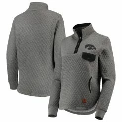 Cheap 🎉 Women's Pressbox Heathered Gray/Black Iowa Hawkeyes Magnum Quilted Quarter-Snap Pullover Jacket ⭐