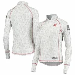 Best Sale 😉 Women's Colosseum White Washington State Cougars OHT Military Appreciation Officer Arctic Camo 1/4-Zip Jacket 🎉