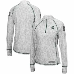 Best deal 🤩 Women's Colosseum White Michigan State Spartans OHT Military Appreciation Officer Arctic Camo 1/4-Zip Jacket 🎁