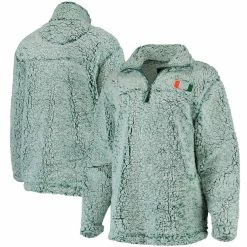 Cheapest 🧨 Boxercraft 👩 Women's Green Miami Hurricanes Sherpa Super Soft Quarter Zip Pullover Jacket 😀