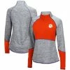 Best Sale 🎉 Women's Colosseum Heathered Gray/Orange Clemson Tigers Color Block Space-Dye Raglan Quarter-Zip Top 🎁