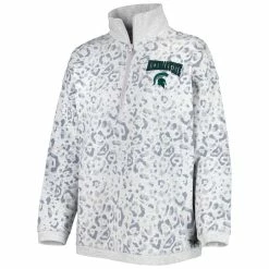 Brand new 🧨 Women's Gameday Couture Heather Gray Michigan State Spartans Leopard Quarter-Zip Sweatshirt ⌛ -activewear Sales unnamed file 959