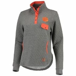 Flash Sale 💯 Women's Pressbox Heathered Gray/Orange Clemson Tigers Magnum Quilted Quarter-Snap Pullover Jacket 🎉 -activewear Sales unnamed file 963