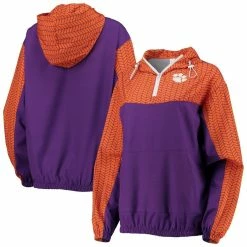 New 🔥 Women's ZooZatz Purple Clemson Tigers Chevron Swishy Quarter-Zip Hoodie Jacket 😀