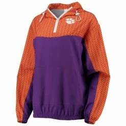 New 🔥 Women's ZooZatz Purple Clemson Tigers Chevron Swishy Quarter-Zip Hoodie Jacket 😀 -activewear Sales unnamed file 967