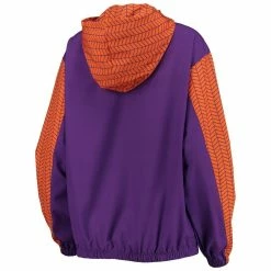 New 🔥 Women's ZooZatz Purple Clemson Tigers Chevron Swishy Quarter-Zip Hoodie Jacket 😀 -activewear Sales unnamed file 968