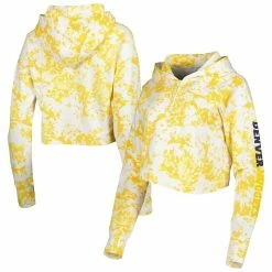 Best deal ⭐ Women's Lusso Gold/White Denver Nuggets Maia Tri-Blend Cropped Quarter-Zip Top 🤩