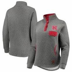 New 🧨 Women's Pressbox Heathered Gray/Scarlet Nebraska Huskers Magnum Quilted Quarter-Snap Pullover Jacket 😍